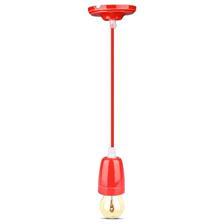 Pendul Tavan Portelan Soclu E27 - Rosu