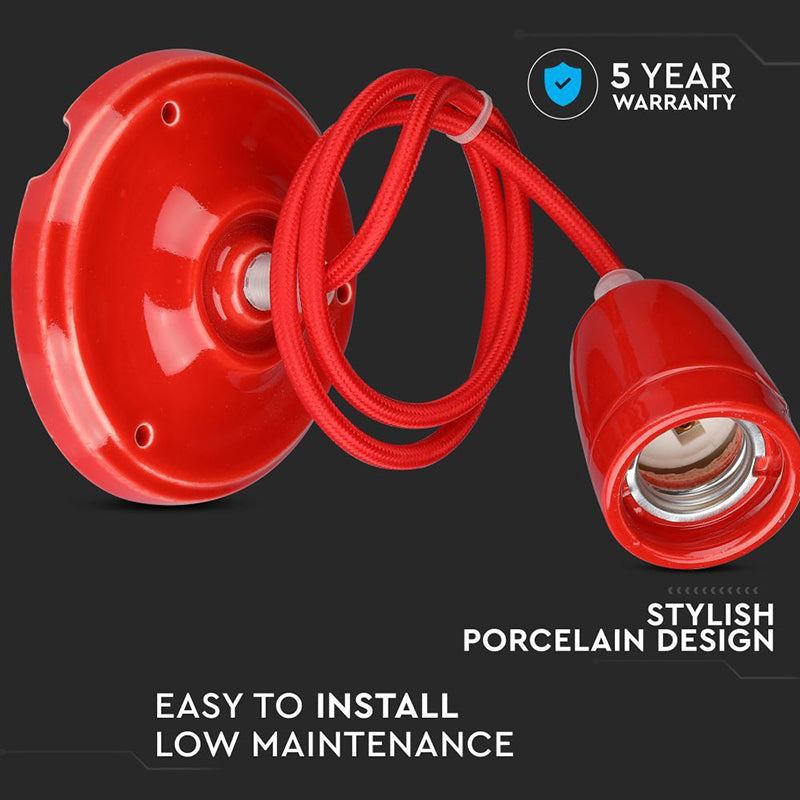 Pendul Tavan Portelan Soclu E27 - Rosu