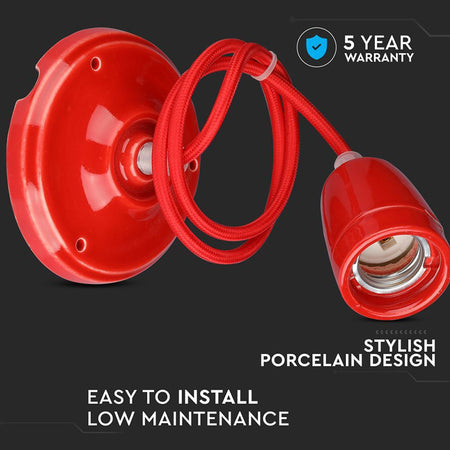 Pendul Tavan Portelan Soclu E27 - Rosu