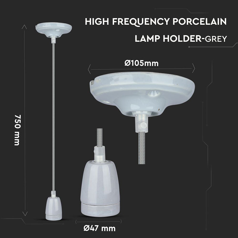 Pendul Tavan Portelan Soclu E27 - Gri
