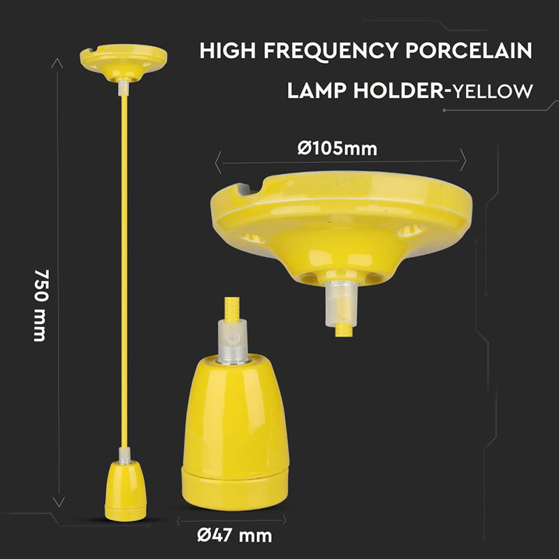 Pendul de tavan din porțelan cu soclu E27 galben V-Tac SKU-3809