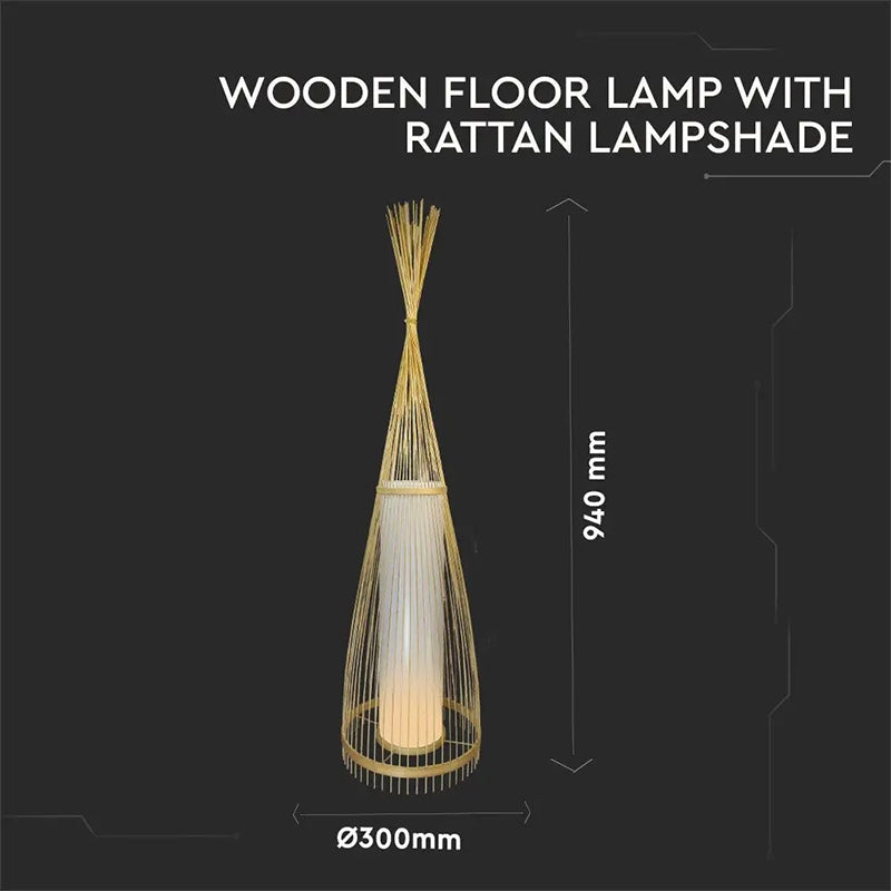 Lampă de podea din rattan cu soclu E27, Ø390 × H940 mm V-Tac SKU-40571
