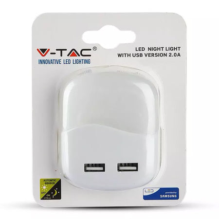 Lampă de veghe cu senzor de lumină 4000 K și 2 USB V-Tac SKU-508