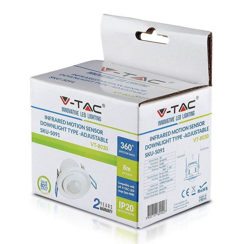 Senzor de mișcare încastrat în tavan cu detecție 360° V-Tac SKU-5091