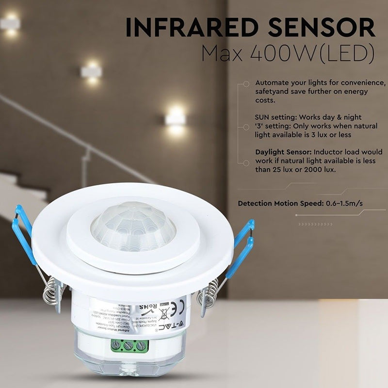 Senzor de mișcare încastrat în tavan cu detecție 360° V-Tac SKU-5091