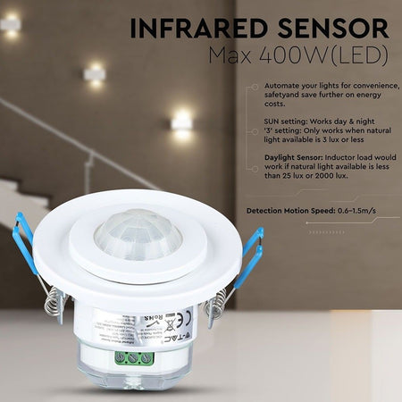 Senzor de mișcare încastrat în tavan cu detecție 360° V-Tac SKU-5091