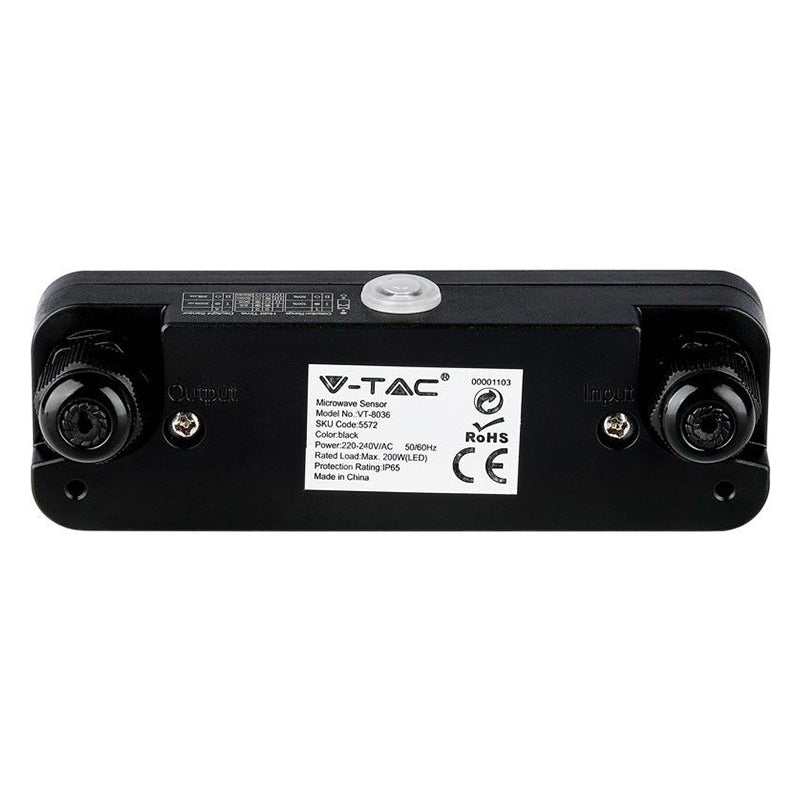 Senzor de mișcare cu microunde pentru reflectoare LED de max. 200 W IP65 negru V-Tac SKU-5572