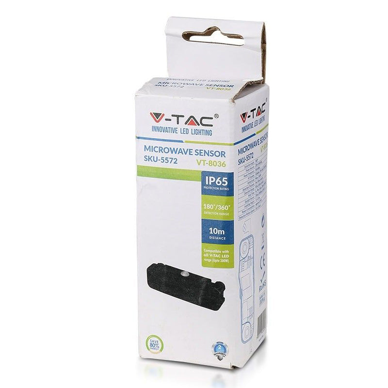 Senzor de mișcare cu microunde pentru reflectoare LED de max. 200 W IP65 negru V-Tac SKU-5572