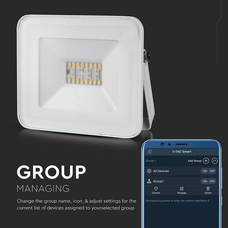 Reflector LED Smart RGB 20 W IP65 cu corp alb V-Tac SKU-5984