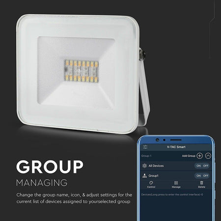 Reflector LED Smart RGB 20 W IP65 cu corp alb V-Tac SKU-5984