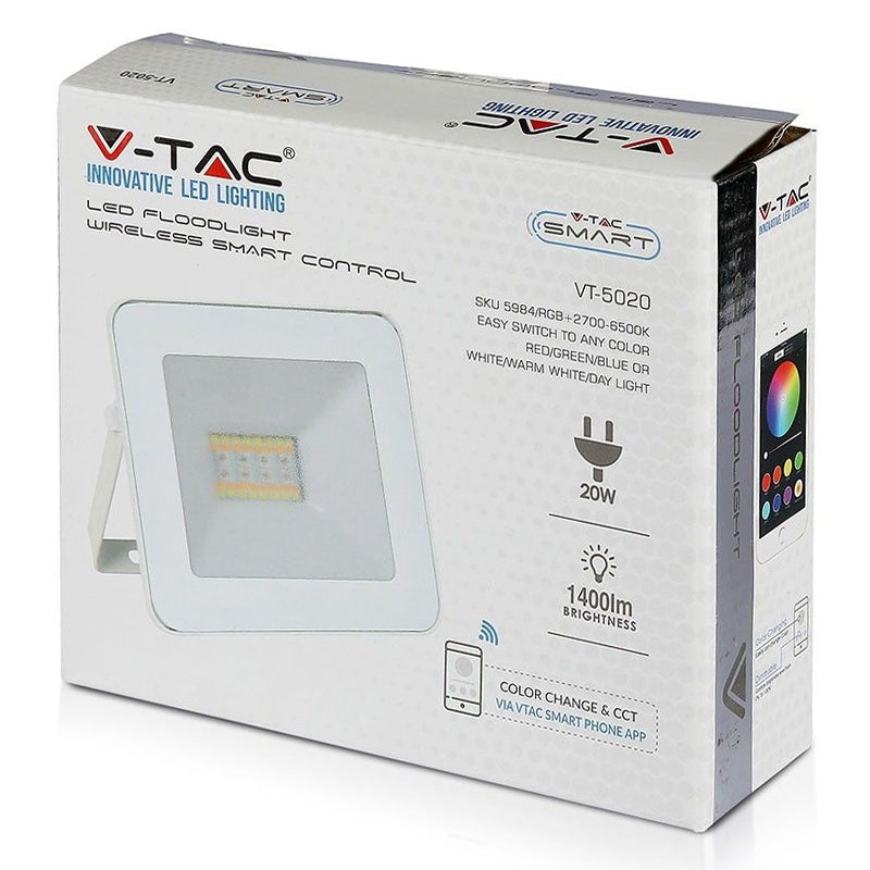Reflector LED Smart RGB 20 W IP65 cu corp alb V-Tac SKU-5984