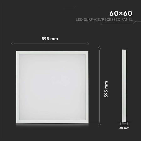 Panou LED 2 în 1 36 W 595 × 595 mm cu lumină alb neutru 4000 K V-Tac SKU-638011
