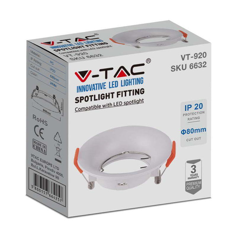 Corp spot încastrat rotund GU10 alb din PC V-Tac SKU-6632
