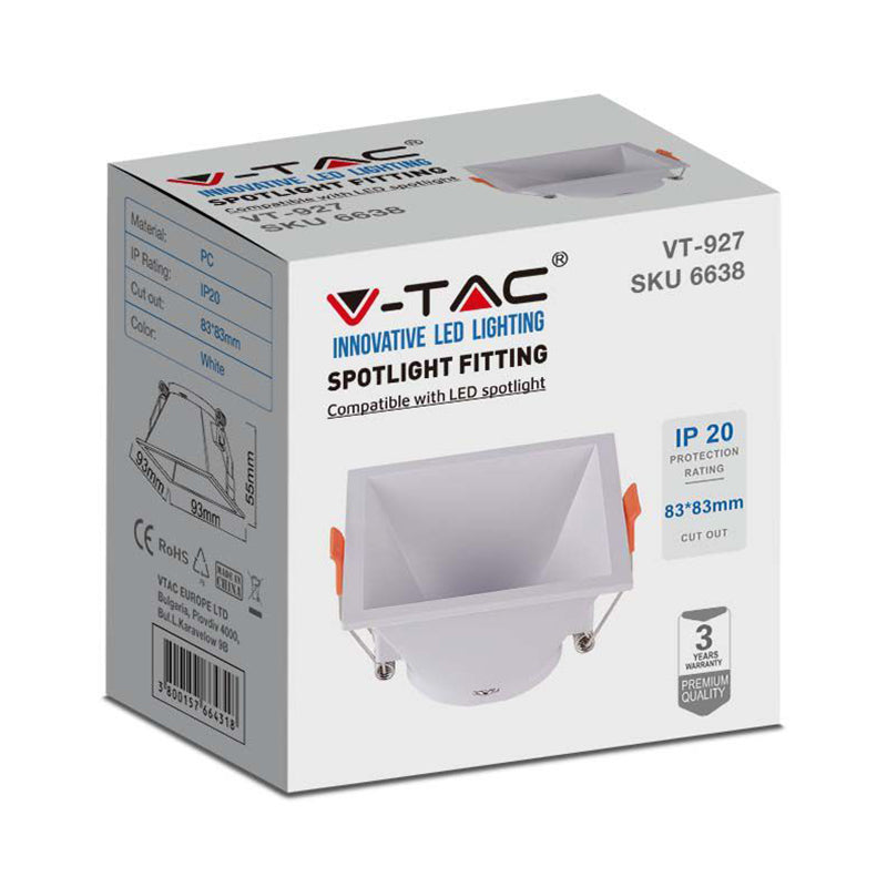 Corp spot încastrat pătrat GU10 alb 93 × 93 × 55 mm V-Tac SKU-6638