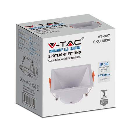 Corp spot încastrat pătrat GU10 alb 93 × 93 × 55 mm V-Tac SKU-6638