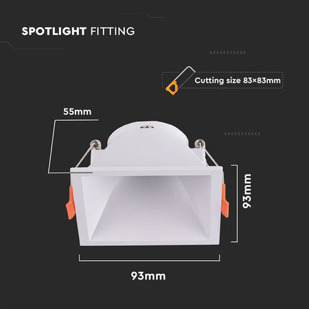 Corp spot încastrat pătrat GU10 alb 93 × 93 × 55 mm V-Tac SKU-6638