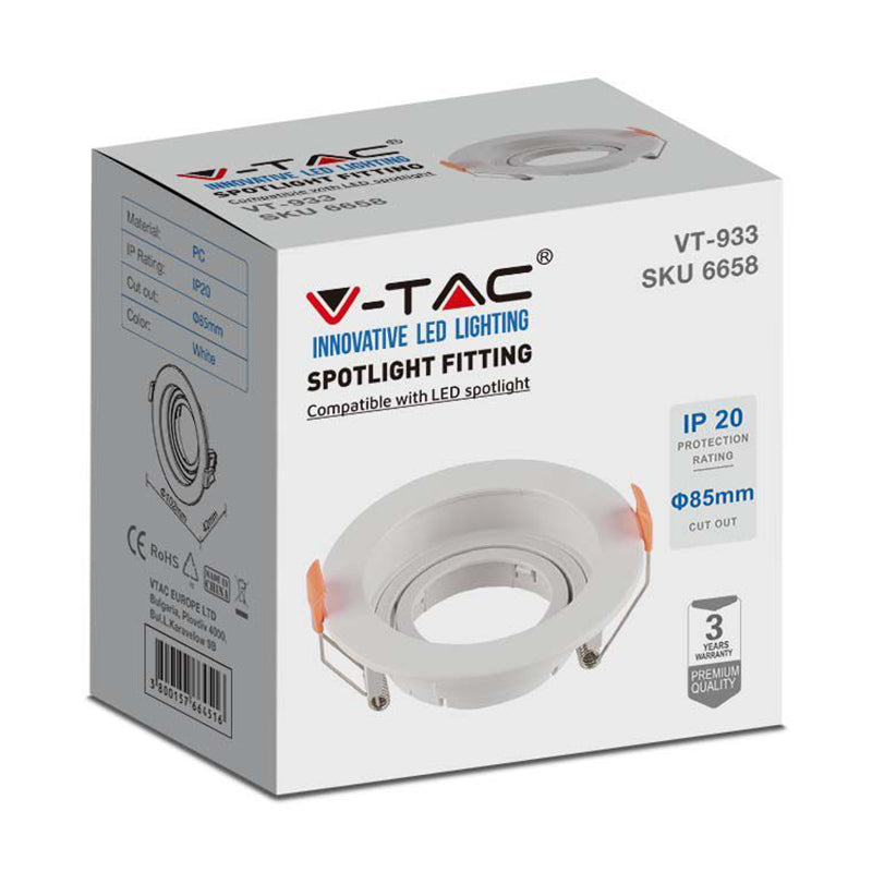 Corp spot încastrat GU10 cu unghi reglabil alb V-Tac SKU-6658