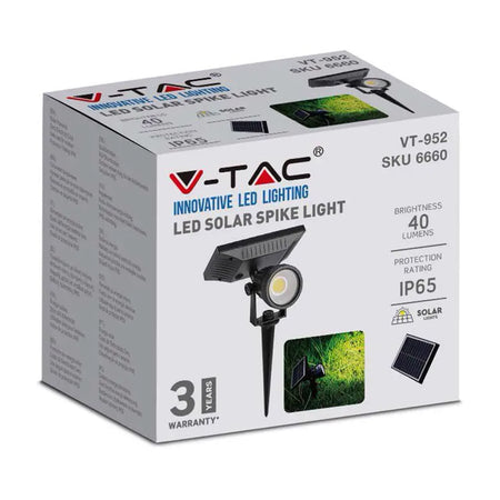 Lampă solară de grădină cu țăruș COB LED 2 W alb neutru 4000 K IP65 V-Tac SKU-6661