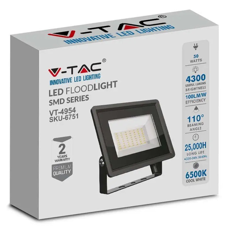Reflector LED SMD 50 W cu lumină albă rece 6500 K și protecție IP65 V-Tac SKU-6751