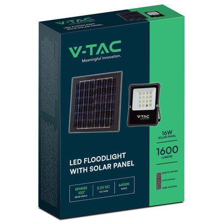 Reflector LED cu încărcare solară de 15 W și lumină albă rece de 6400 K V-Tac SKU-6968