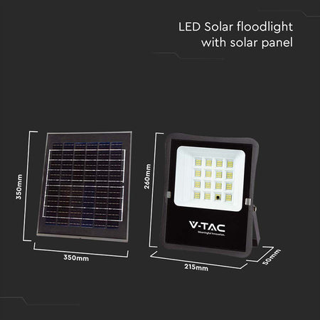 Reflector LED cu încărcare solară de 15 W și lumină albă rece de 6400 K V-Tac SKU-6968