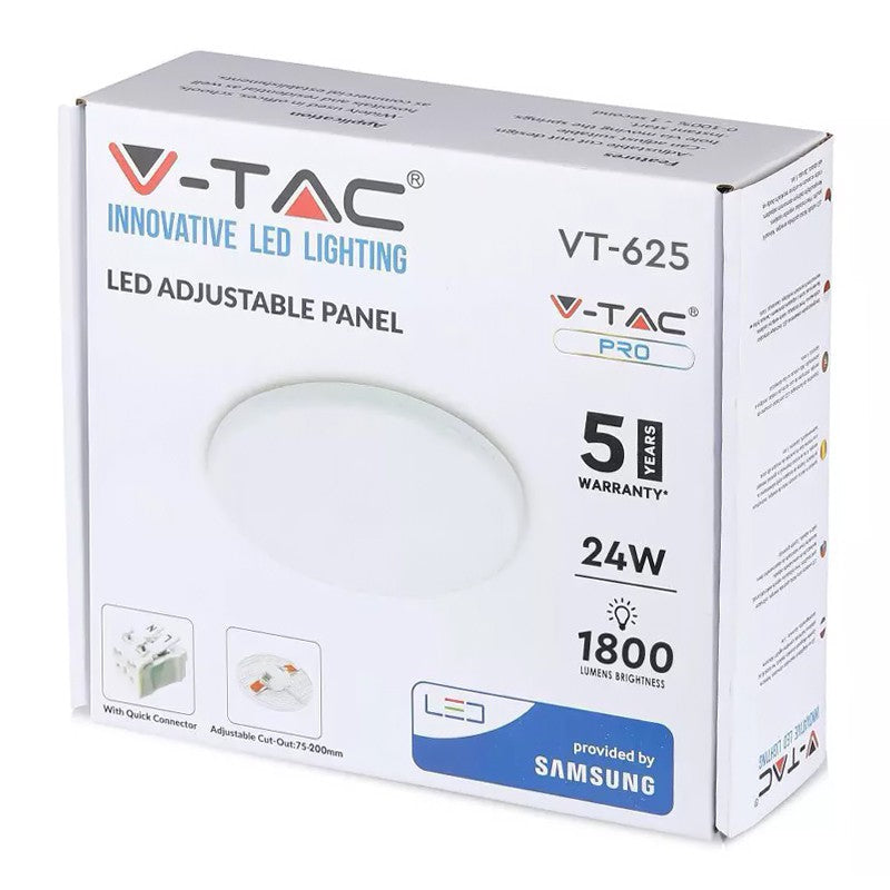 Panou LED rotund ajustabil de 24 W cu lumină alb rece 6400 K V-Tac SKU-741