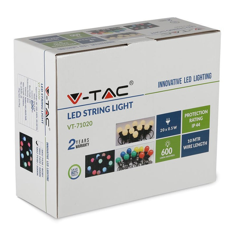 Șir luminos festiv IP44 cu 20 de becuri RGBY de 10 m V-Tac SKU-7438