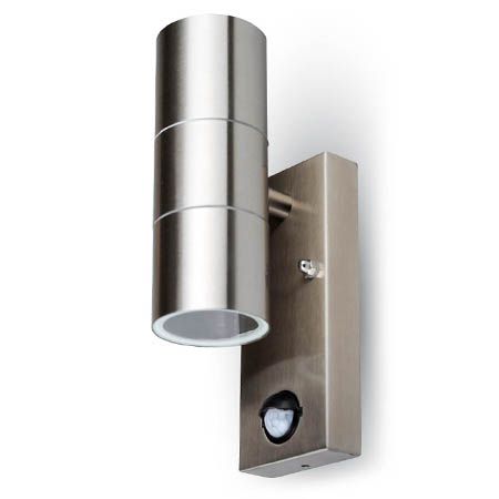 Corp de iluminat de perete din inox cu senzor de mișcare și soclu 2 x GU10 IP44 V-Tac SKU-7503