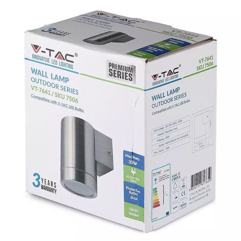 Corp de iluminat aplicat pe perete cu soclu GU10 și protecție IP44 din inox V-Tac SKU-7506