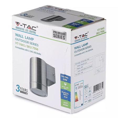 Corp de iluminat aplicat pe perete cu soclu GU10 și protecție IP44 din inox V-Tac SKU-7506