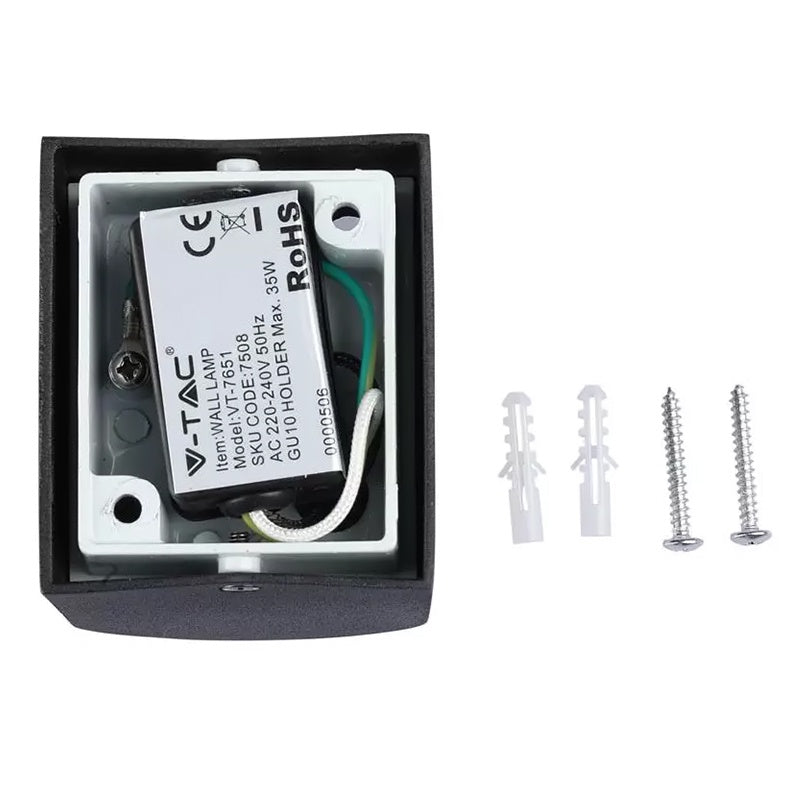 Corp de iluminat de perete negru cu soclu GU10 și protecție IP44 V-Tac SKU-7508