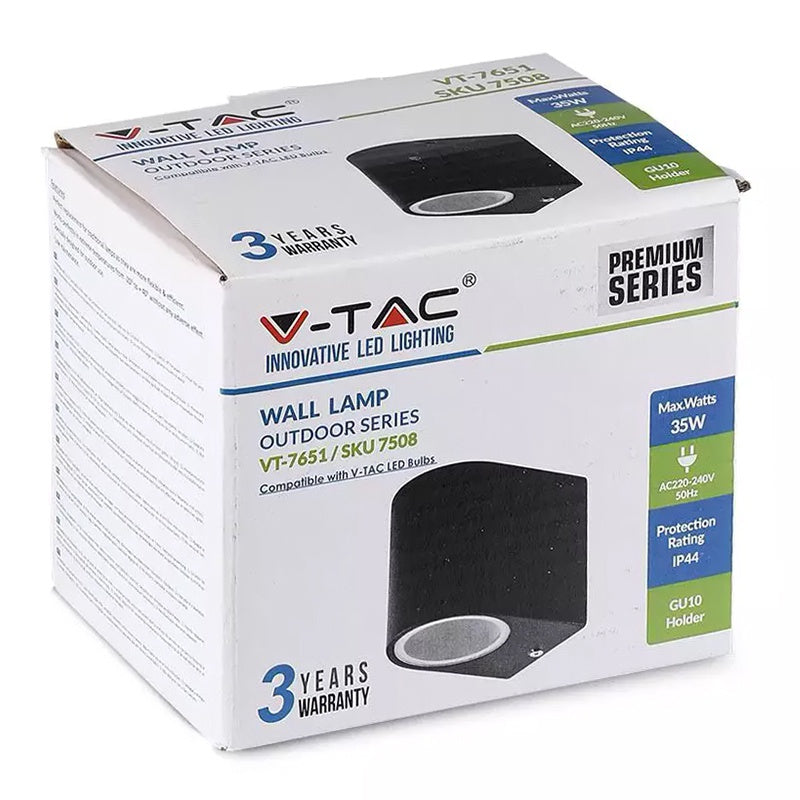 Corp de iluminat de perete negru cu soclu GU10 și protecție IP44 V-Tac SKU-7508