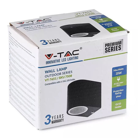 Corp de iluminat de perete negru cu soclu GU10 și protecție IP44 V-Tac SKU-7508