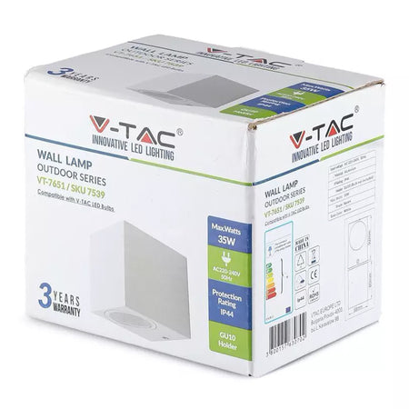Lampă de perete cu soclu GU10 IP44 albă din aluminiu V-Tac SKU-7539