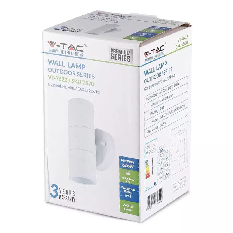 Aplică de perete cu 2 x GU10 IP44 din oțel inoxidabil alb V-Tac SKU-7570