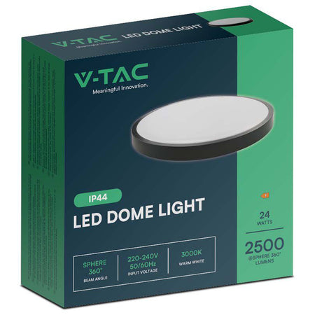 Plafonieră LED de 24 W cu lumină alb rece 6500 K și protecție IP44 neagră V-Tac SKU-76381