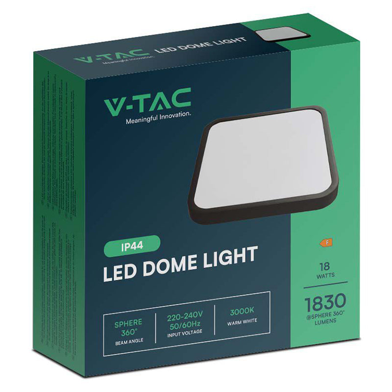 Plafonieră LED 18 W pătrată neagră cu lumină albă neutră 4000 K IP44 V-Tac SKU-76431