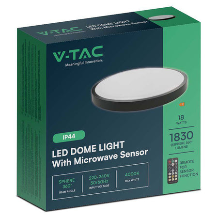 Plafonieră LED 18W cu senzor, 4000K, IP44, alb neutru/negru V-Tac SKU-76691