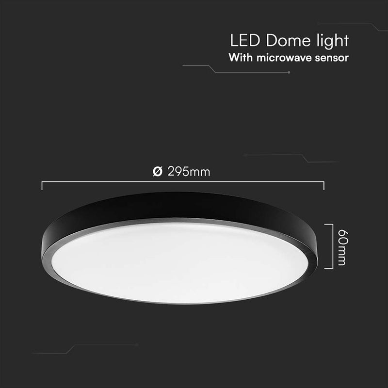 Plafonieră LED 18W cu senzor, 4000K, IP44, alb neutru/negru V-Tac SKU-76691