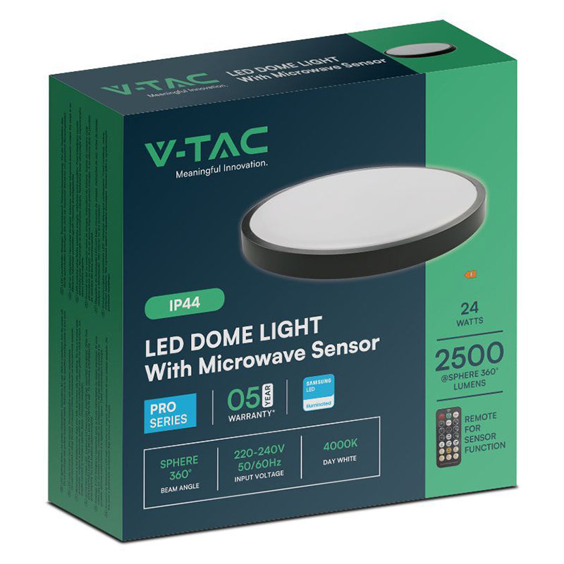 Plafonieră LED 24W 4000K IP44 cu senzor de mișcare negru V-Tac SKU-76701-24