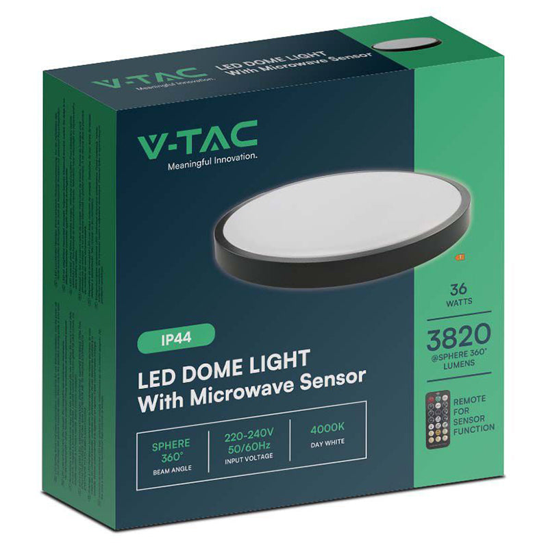 Plafonieră LED 30W IP44 cu senzor, 4000K alb neutru-negru V-Tac SKU-76711