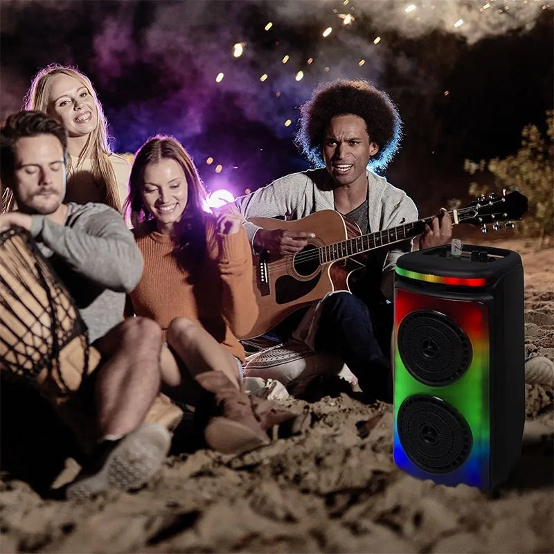 Boxă portabilă 2×6 inch 50 W RMS, Bluetooth/FM/AUX, lumini LED, microfon V-Tac SKU-7676