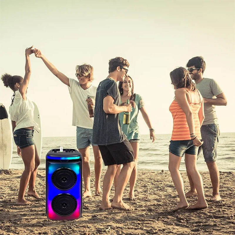 Boxă portabilă 2×6 inch 50 W RMS, Bluetooth/FM/AUX, lumini LED, microfon V-Tac SKU-7676