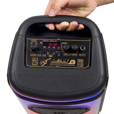 Boxă portabilă 2×6 inch 50 W RMS, Bluetooth/FM/AUX, lumini LED, microfon V-Tac SKU-7676