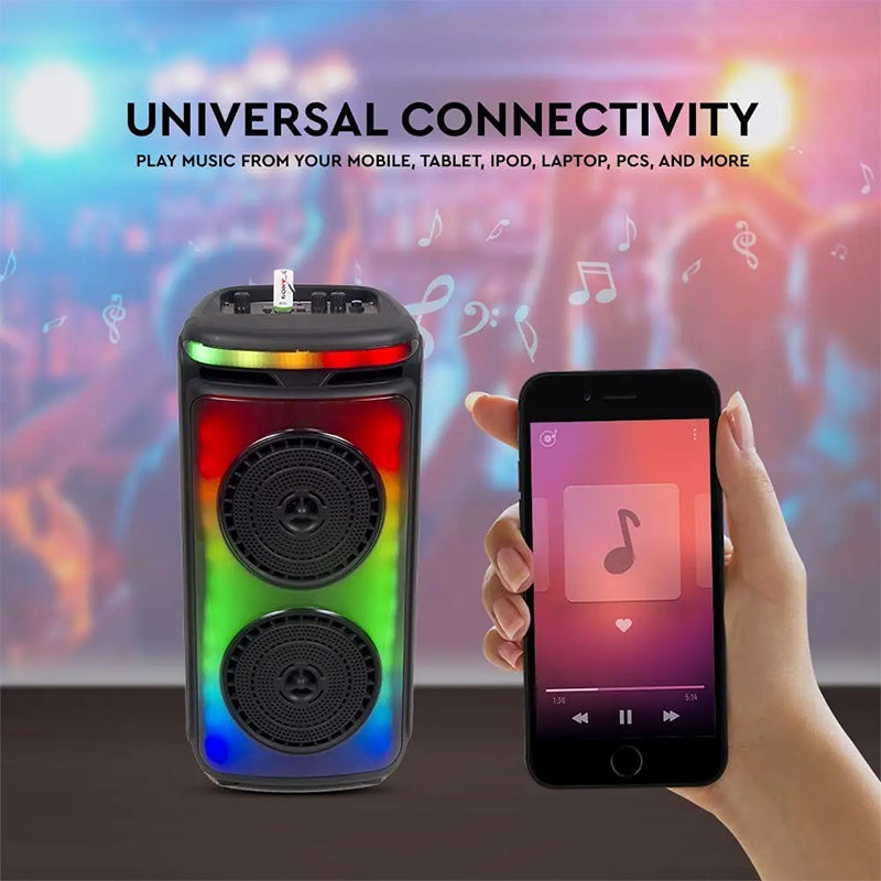 Boxă portabilă 2×6 inch 50 W RMS, Bluetooth/FM/AUX, lumini LED, microfon V-Tac SKU-7676