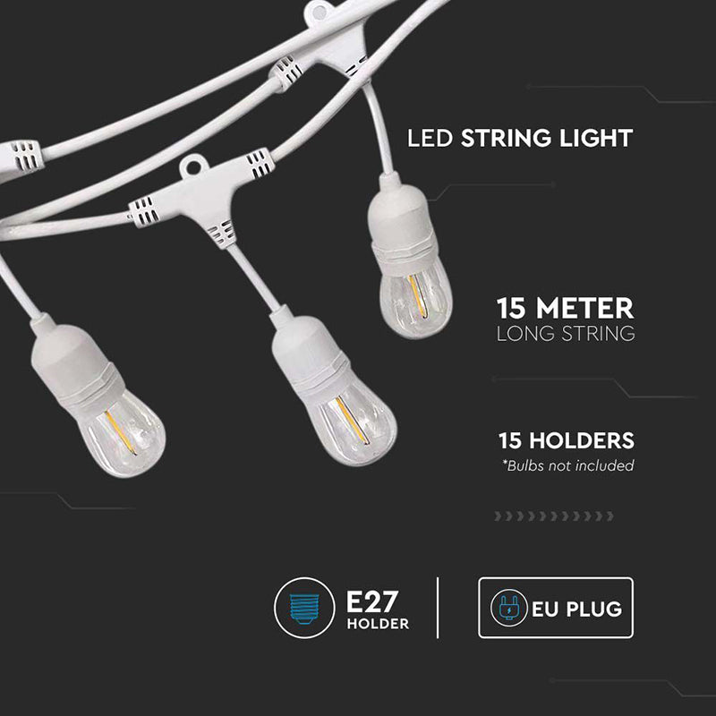 Sir Iluminat Festiv Cu Soclu E27x15buc 15m Ip65 - Alb