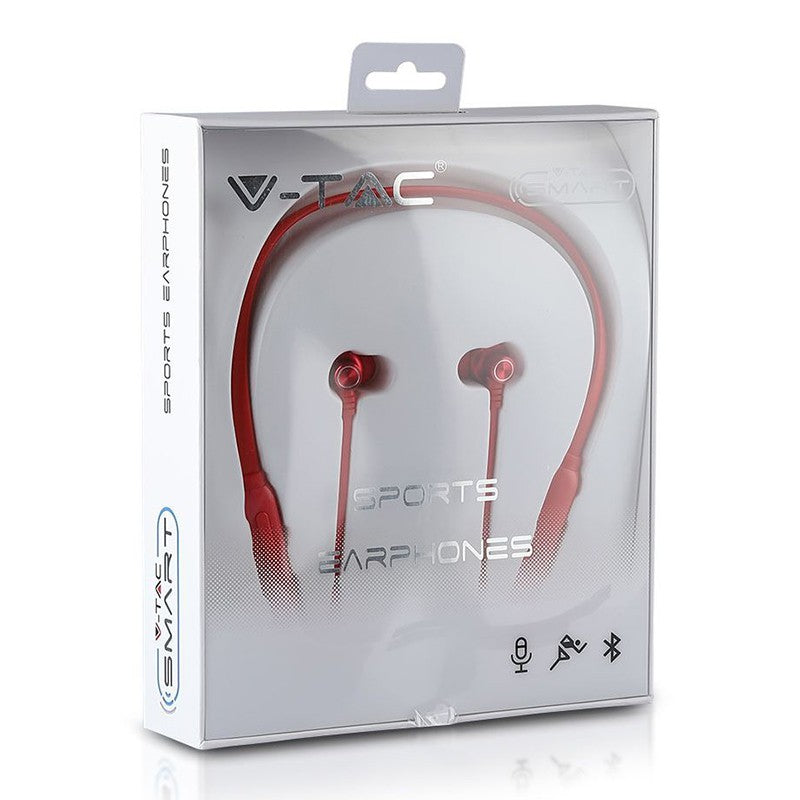 Căști sport Bluetooth, roșii, prindere magnetică, 8h redare V-Tac SKU-7711