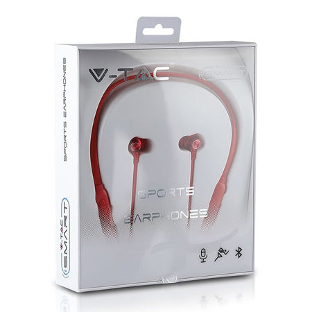 Căști sport Bluetooth, roșii, prindere magnetică, 8h redare V-Tac SKU-7711