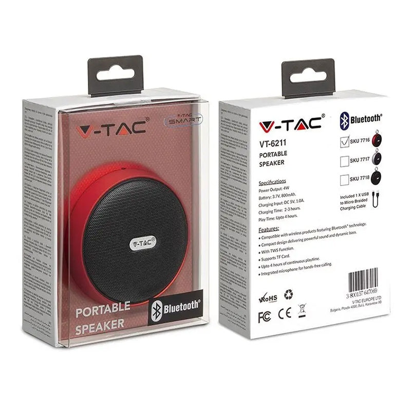 Mini boxă portabilă Bluetooth 4W cu baterie reîncărcabilă V-Tac