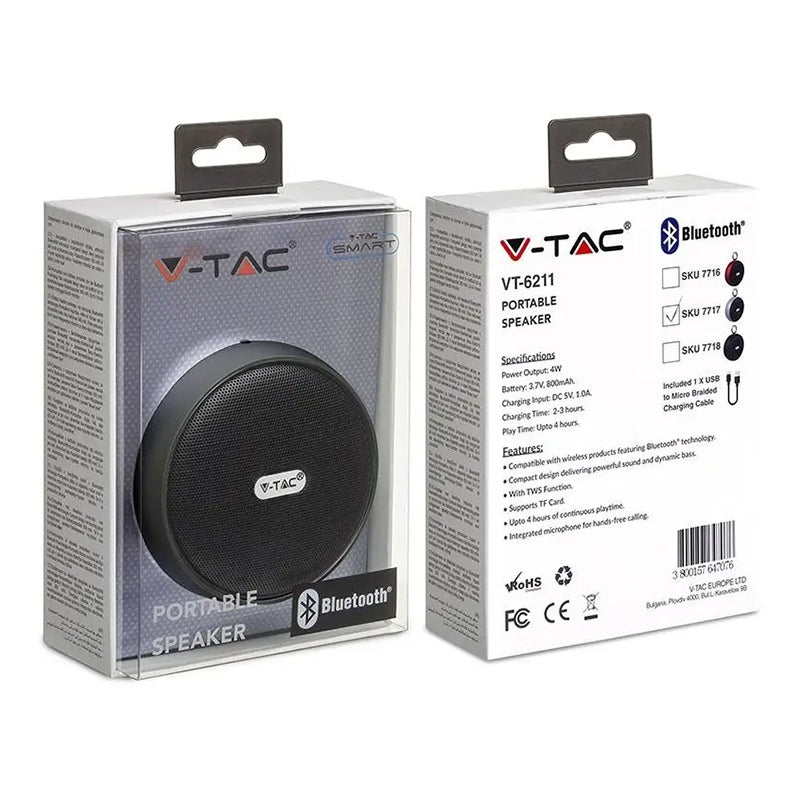 Mini boxă portabilă Bluetooth 4W cu baterie reîncărcabilă V-Tac